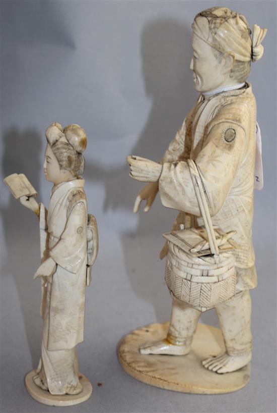 Three Japanese bone and ivory sectional figures, early 20th century, 24.5cm - 17.5cm, losses